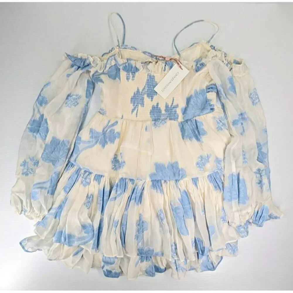 LoveShackFancy Zennia Floral Off-The-Shoulder Minidress Size S (MSRP $495) - Picture 5 of 7
